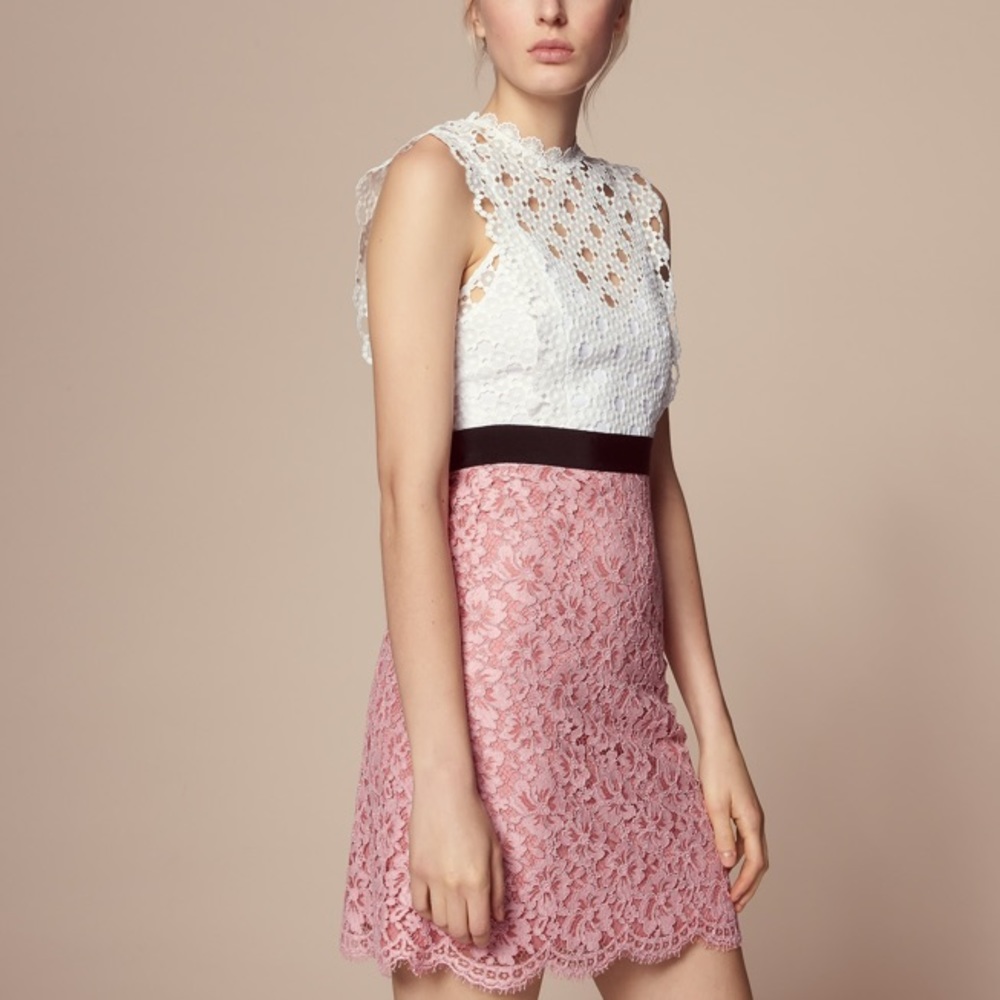 Sandro Gab White and Pink Lace Dress